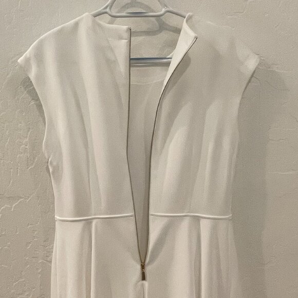 NWT Calvin Klein Crew Neck Scuba Fit&Flare White Sleeveless Dr… - Picture 5 of 13